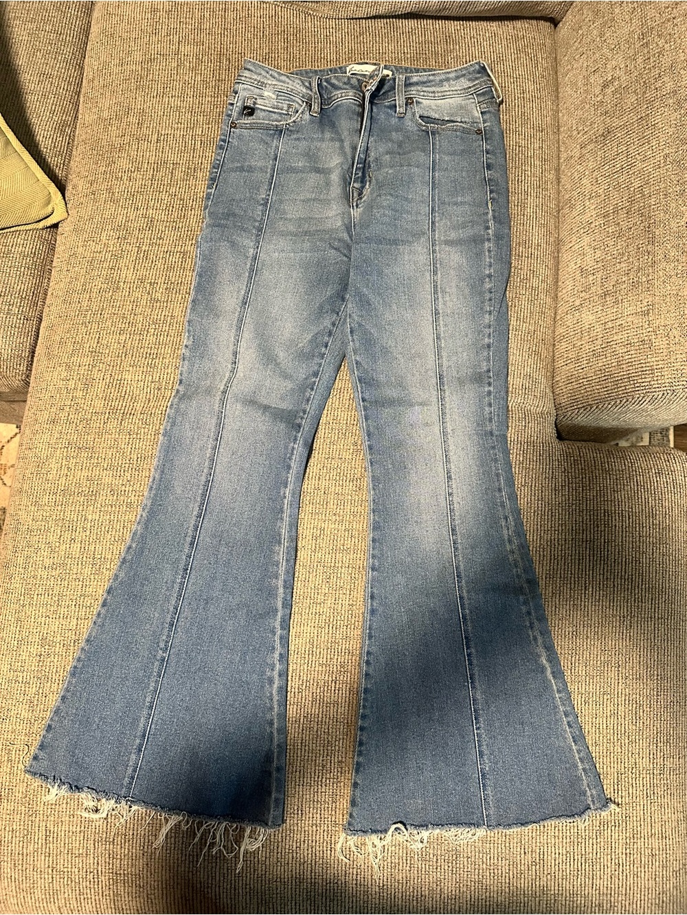 KanCan Petite Light Blue Flare Jeans with Raw Hem